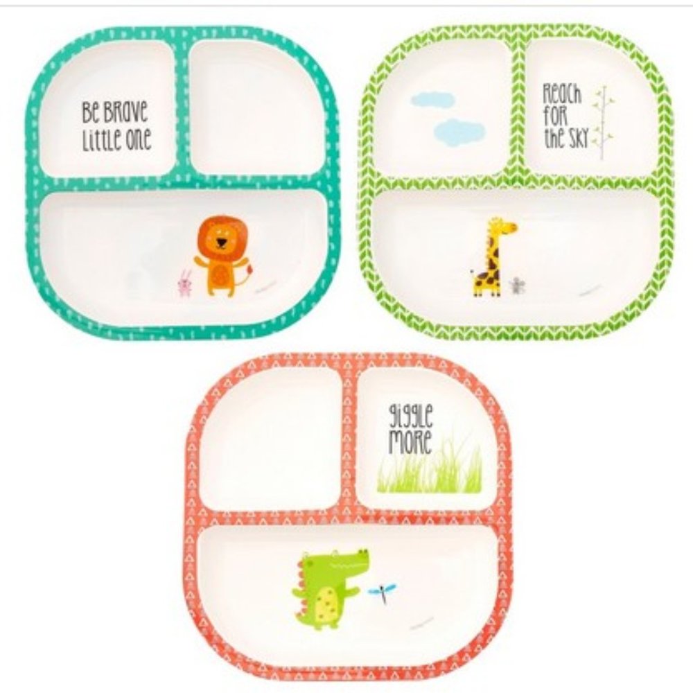 3 New divided Plates Lion, Alligator & Giraffe